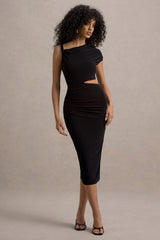 Calliope | Black Cut-Out Gathered Midi Dress