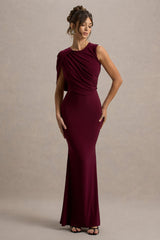 Rae | Burgundy Maxi Dress With One-Sleeve Cape