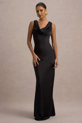 Alesso | Black Satin Cowl-Neck Slip-Maxi Dress