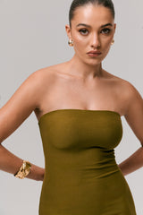 Angelie | Green Bandeau Bodycon Maxi Dress