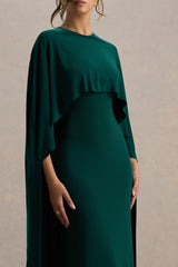 Padma | Bottle Green Draped Maxi Dress With Cape Sleeves