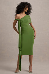 Vallea | Green One-Shoulder Draped Midi Dress