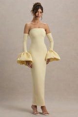 Myah | Lemon Bandeau Long-Sleeve Maxi Dress With Puff Cuffs
