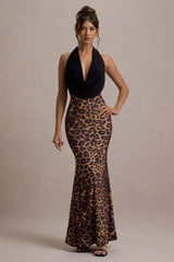 Krystal | Animal Print Deep Plunge-Neck Maxi Dress
