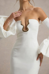 Annalisa | Cream Bandeau Maxi Dress With Satin Cuffs