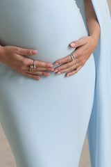 Aquila | Powder Blue Bardot Maternity Maxi Dress With Draped Detail