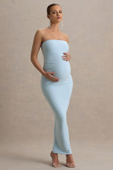 Juniper | Powder Blue Strapless Maternity Maxi Dress