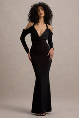 Hurghada | Black Plunge-Neck Long-Sleeve Maxi Dress