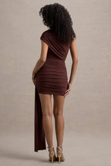 Nocturnal | Brown Ruched Mini Dress With Sash