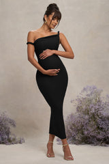 Salome | Black Twisted Asymmetric Maternity Midi Dress