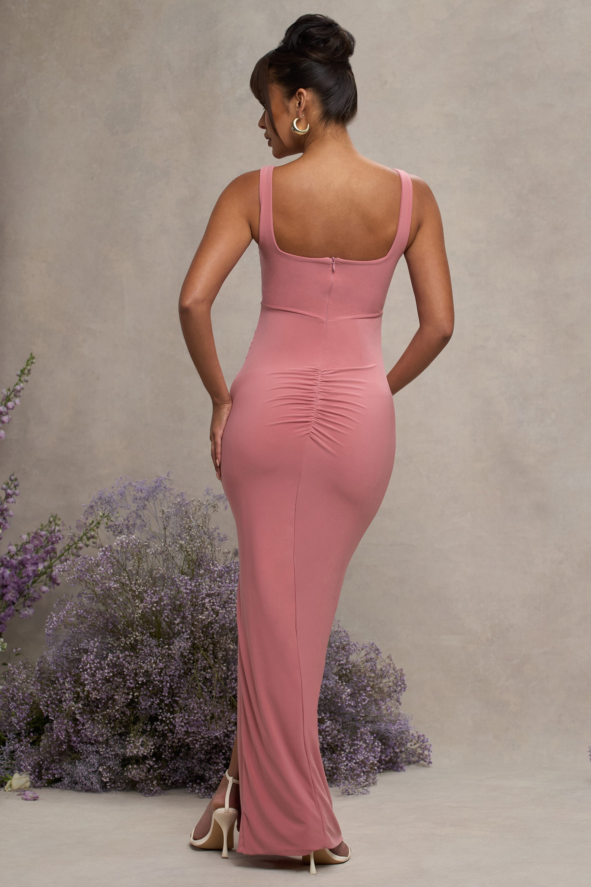 Avril | Blush Square Neck Maternity Maxi Dress with Split