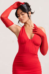 Your Touch | Red Sheer Long Ruched Gloves