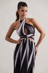 Ushuaia | Black Print Halter-Neck Cut-Out Split Maxi Dress