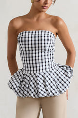 Roll With It | Black & White Gingham Bandeau Ruffle Top