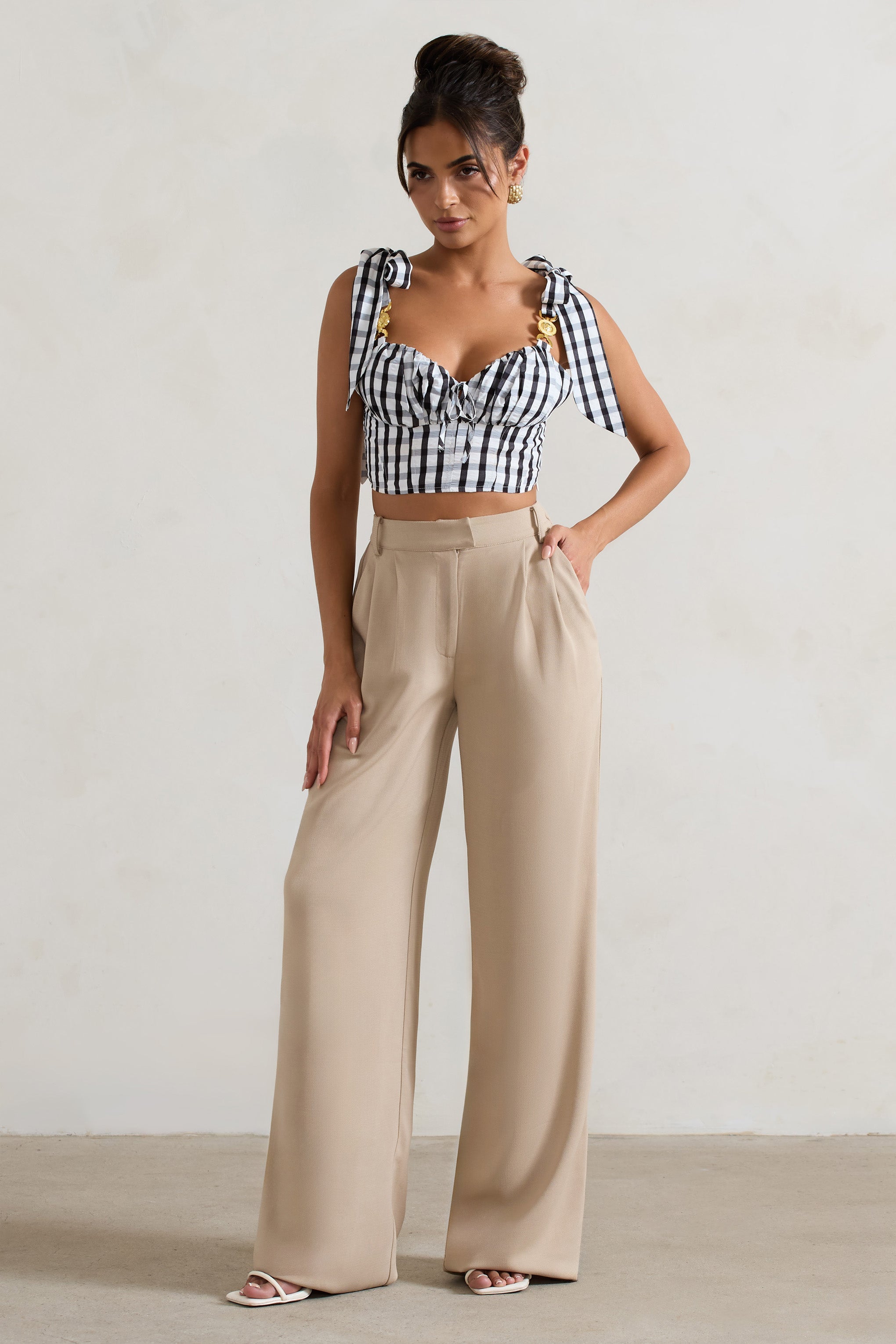 Hastings | Stone High-Waist Wide-Leg Trousers
