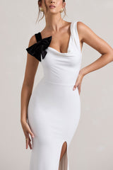 A Catch | White Cowl-Neck Split Maxi Dress With Bow