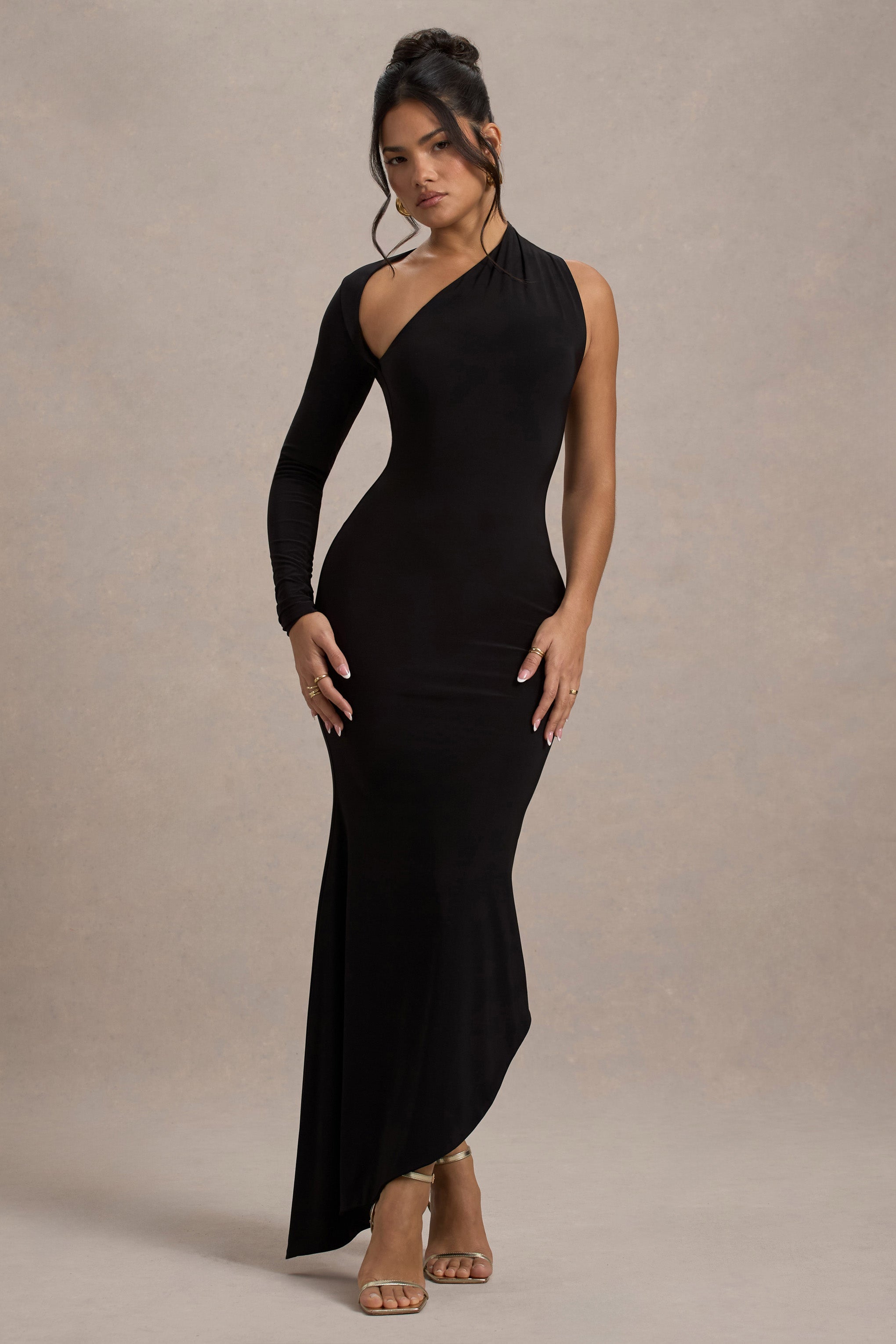 Orsa | Black One-Shoulder Asymmetric Maxi Dress