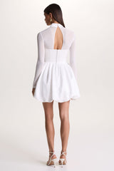 Tinkerbell | White Satin Long-Sleeve Puffball Mini Dress