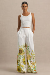 Louise | Sunflower Print Wide-Leg Trousers