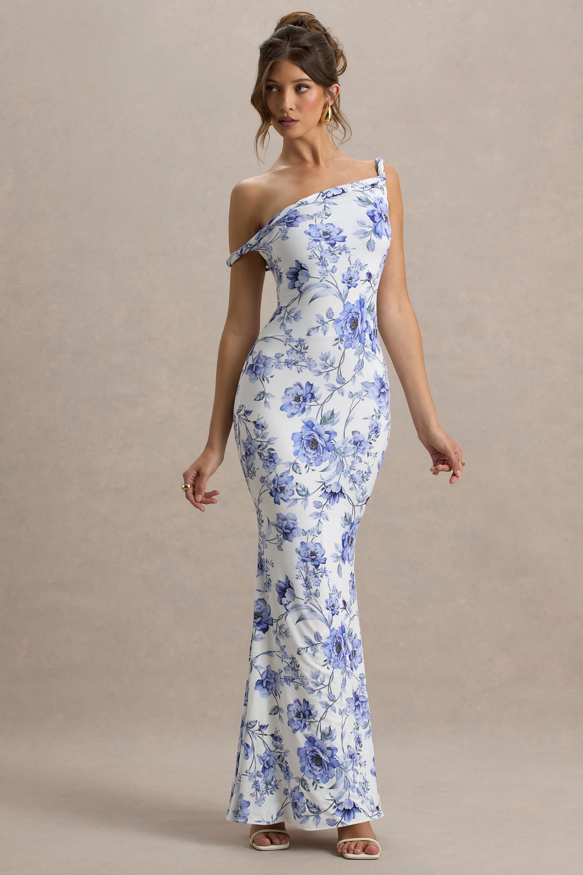 Lita | Blue Floral Twisted Asymmetric Maxi Dress