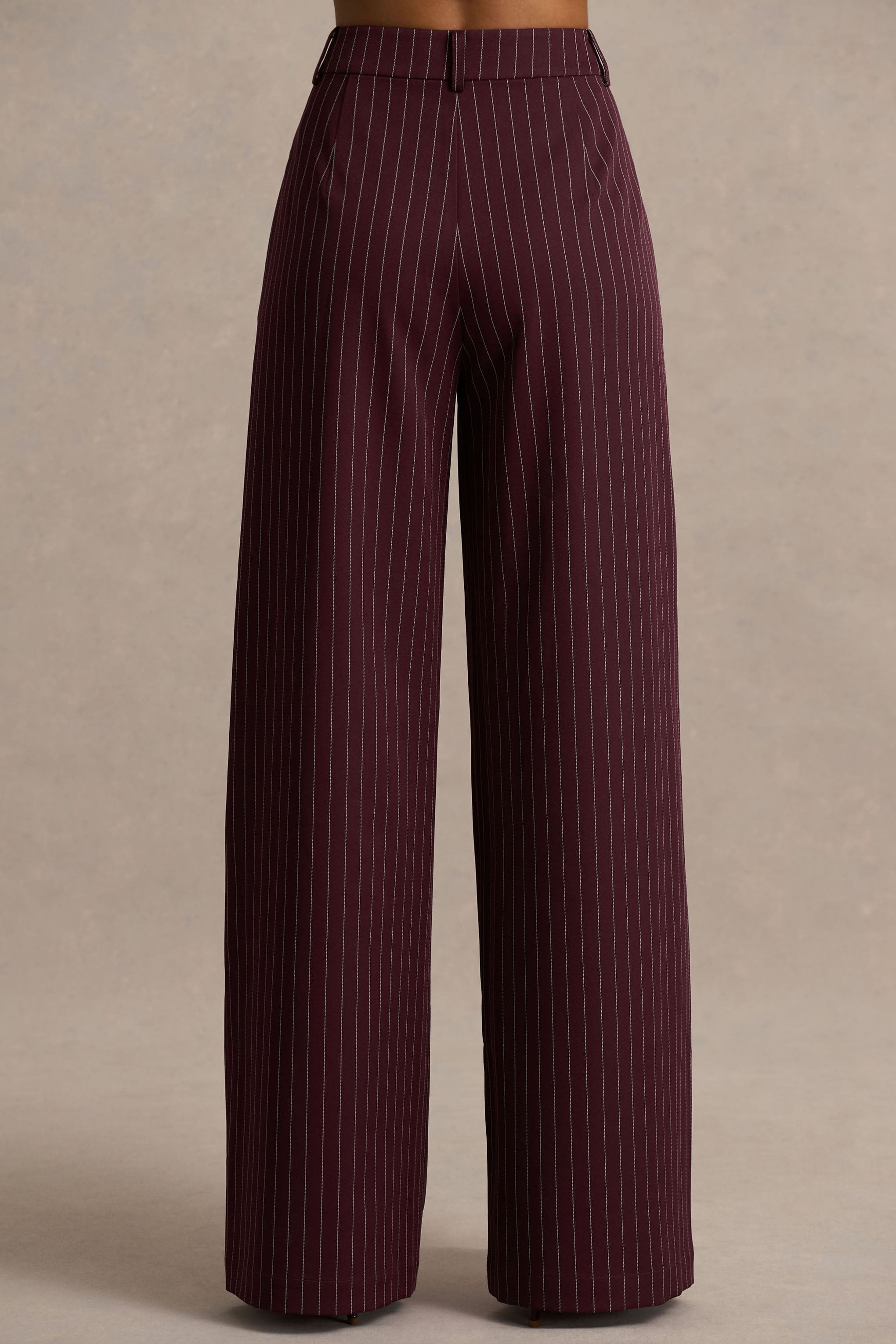 Asteria | Burgundy Pinstripe Wide-Leg Trousers