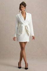 Prized | White Tailored Blazer Mini Dress With Bow