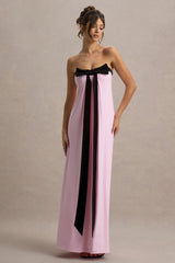 Mckenna | Pink Strapless Maxi Dress With Black Bow