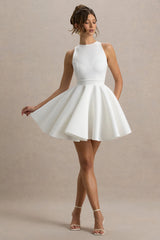 Waverly | White Racer-Neck Sleeveless Skater Mini Dress