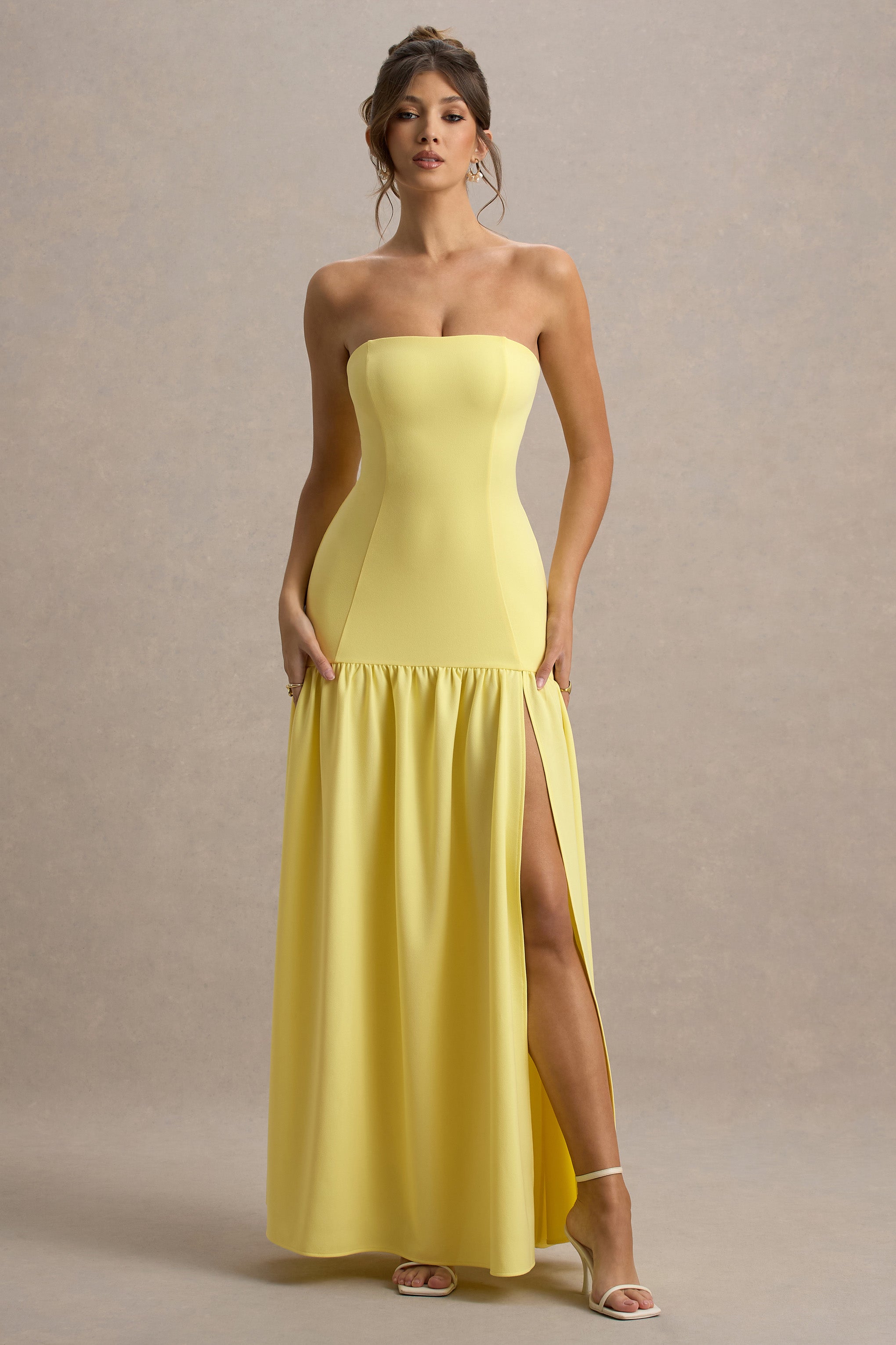 Penny | Lemon Bandeau Drop-Waist Maxi Dress