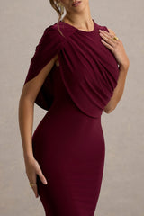 Rae | Burgundy Maxi Dress With One-Sleeve Cape