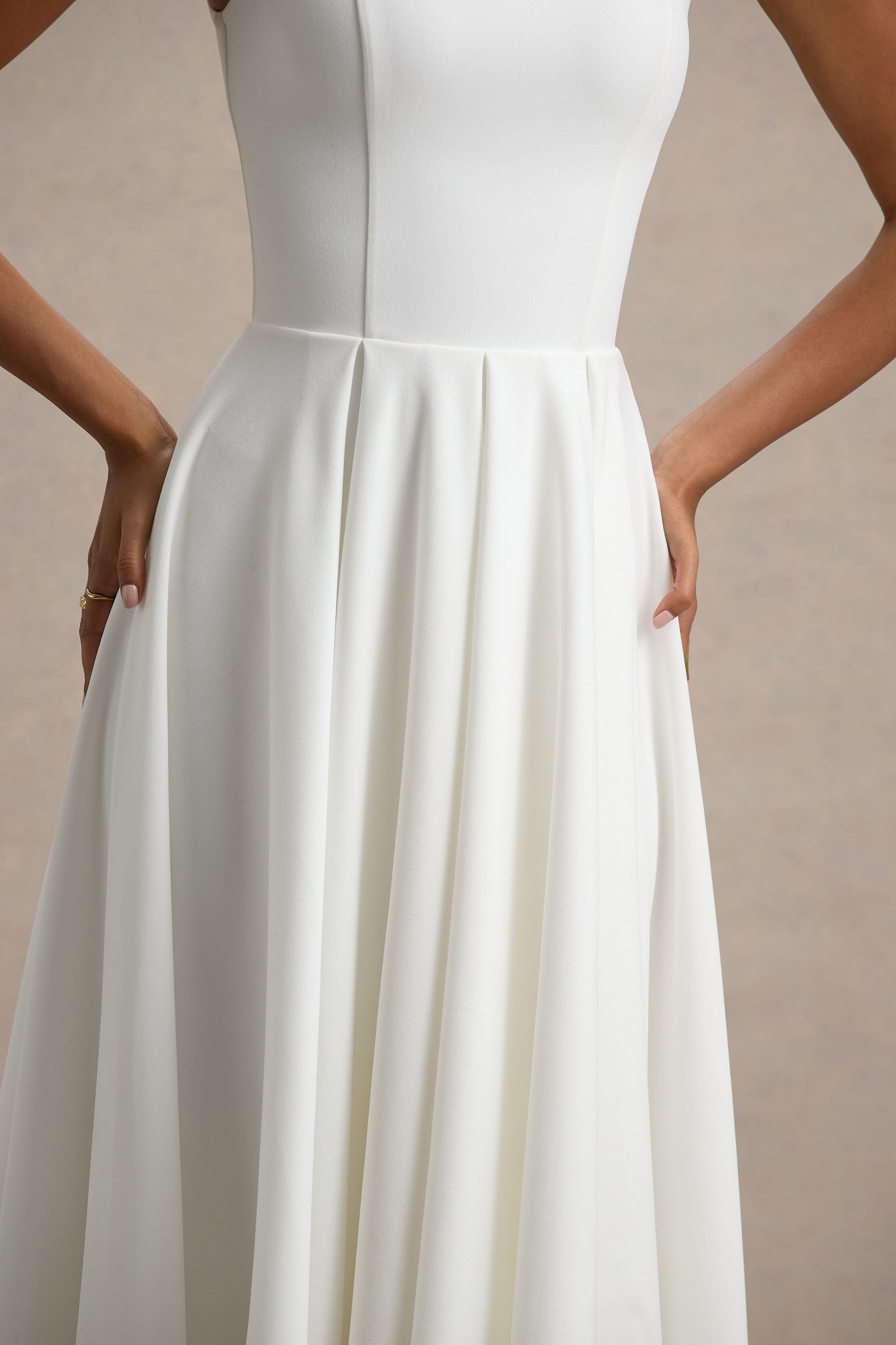 Parina | White Strappy Volume-Hem Midi Dress