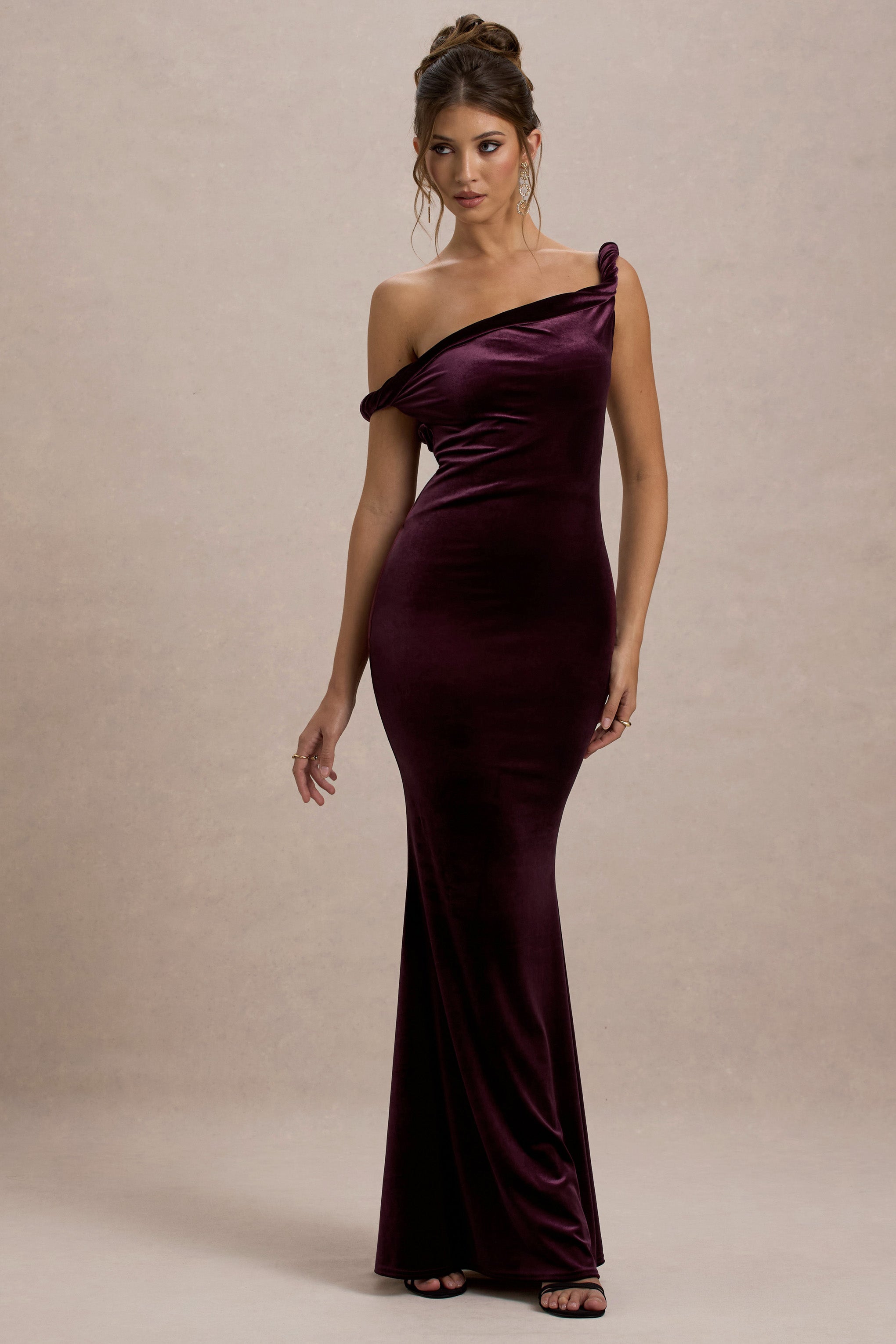 Neeka | Port Velvet Twisted Asymmetric Maxi Dress