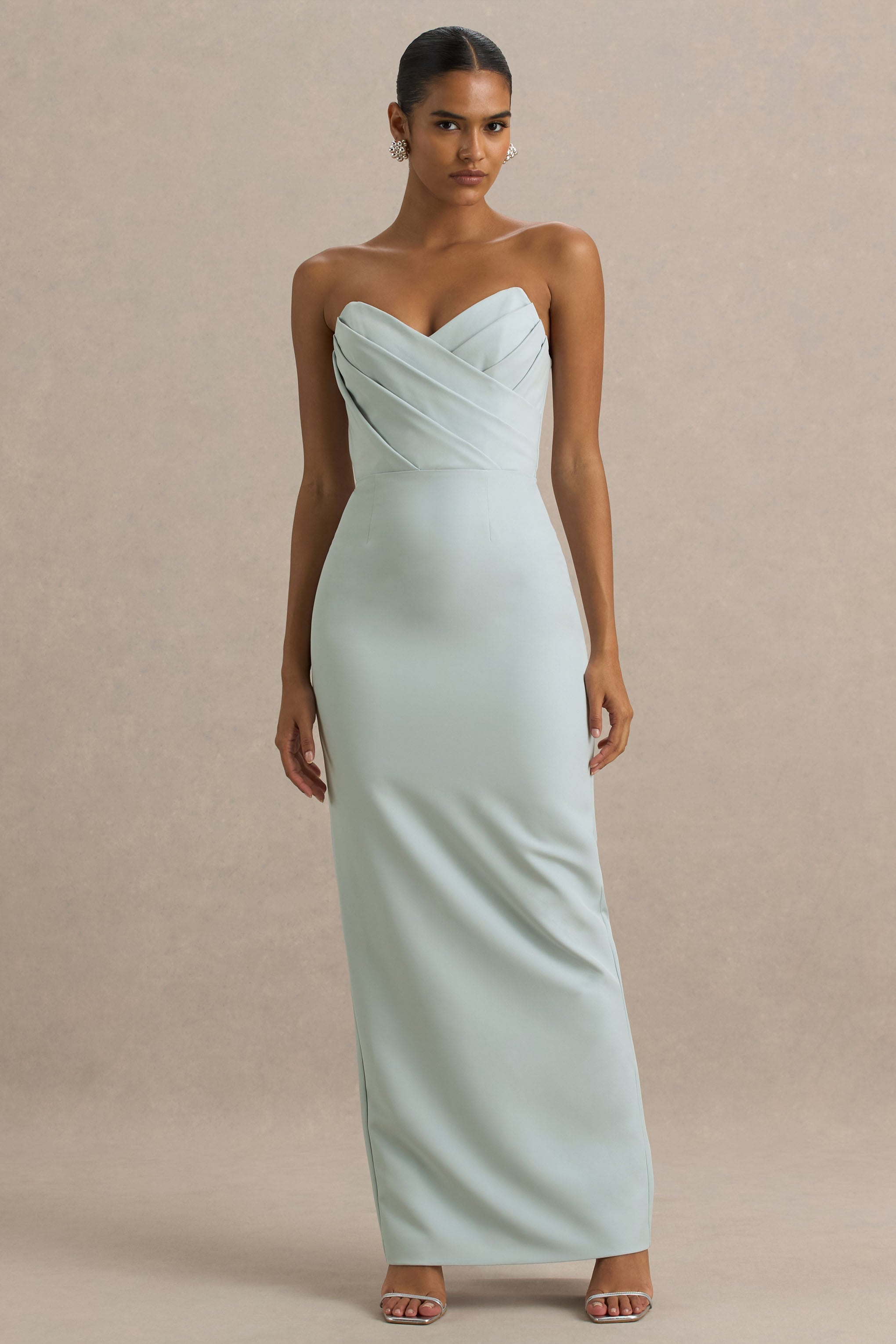 Fierce | Light Blue Asymmetric Ruched Maxi Dress