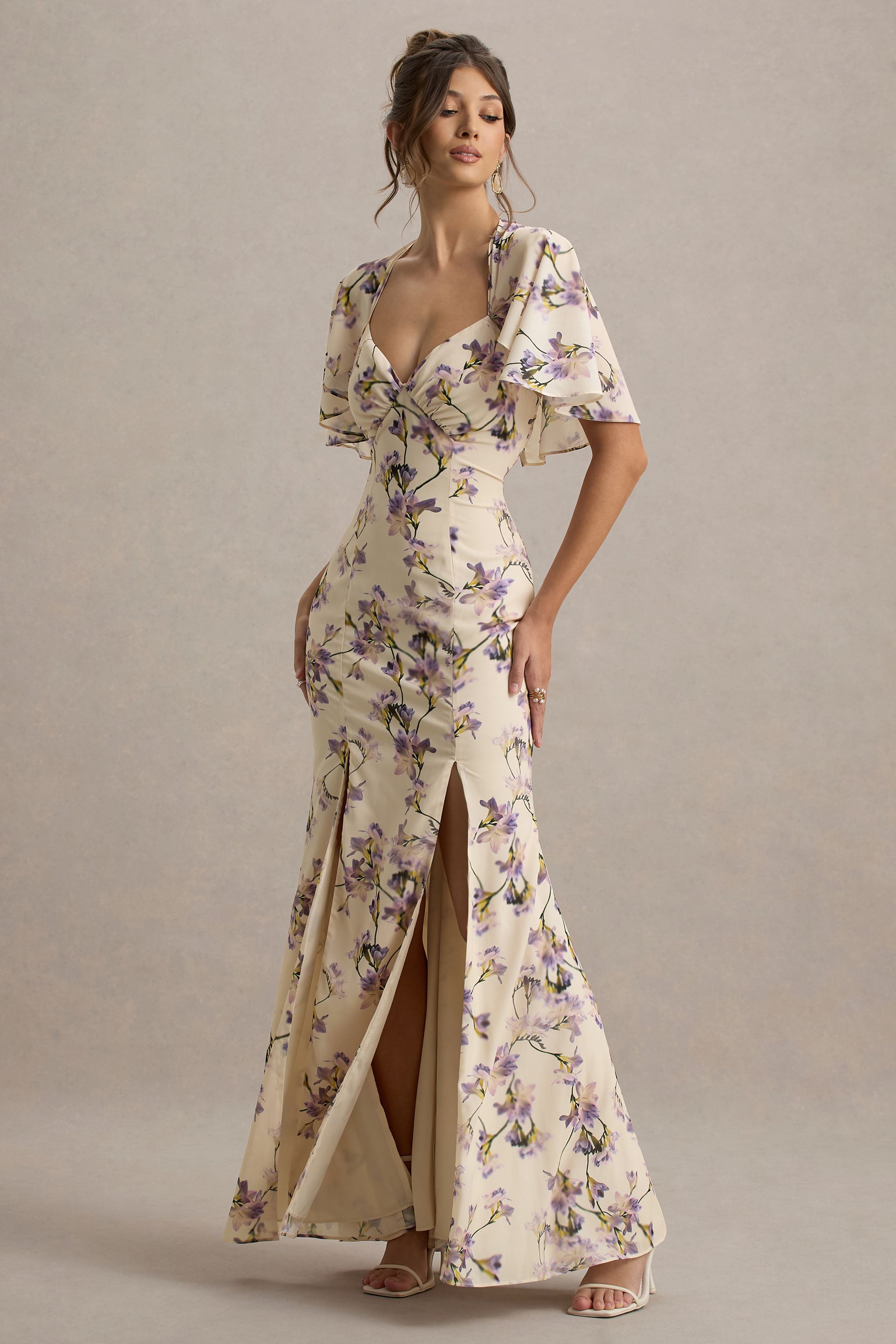 Stila | Lemon Floral Print Plunge-Neck Maxi Dress With High Front Split