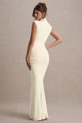 Graziana | Pale Lemon High-Neck Gathered Draped Maxi Dress