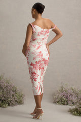 Salome | Pink Floral Print Twisted Asymmetric Maternity Midi Dress
