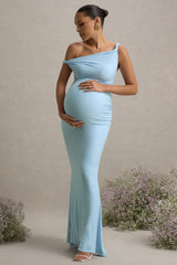 Lita | Powder Blue Twisted Asymmetric Maternity Maxi Dress
