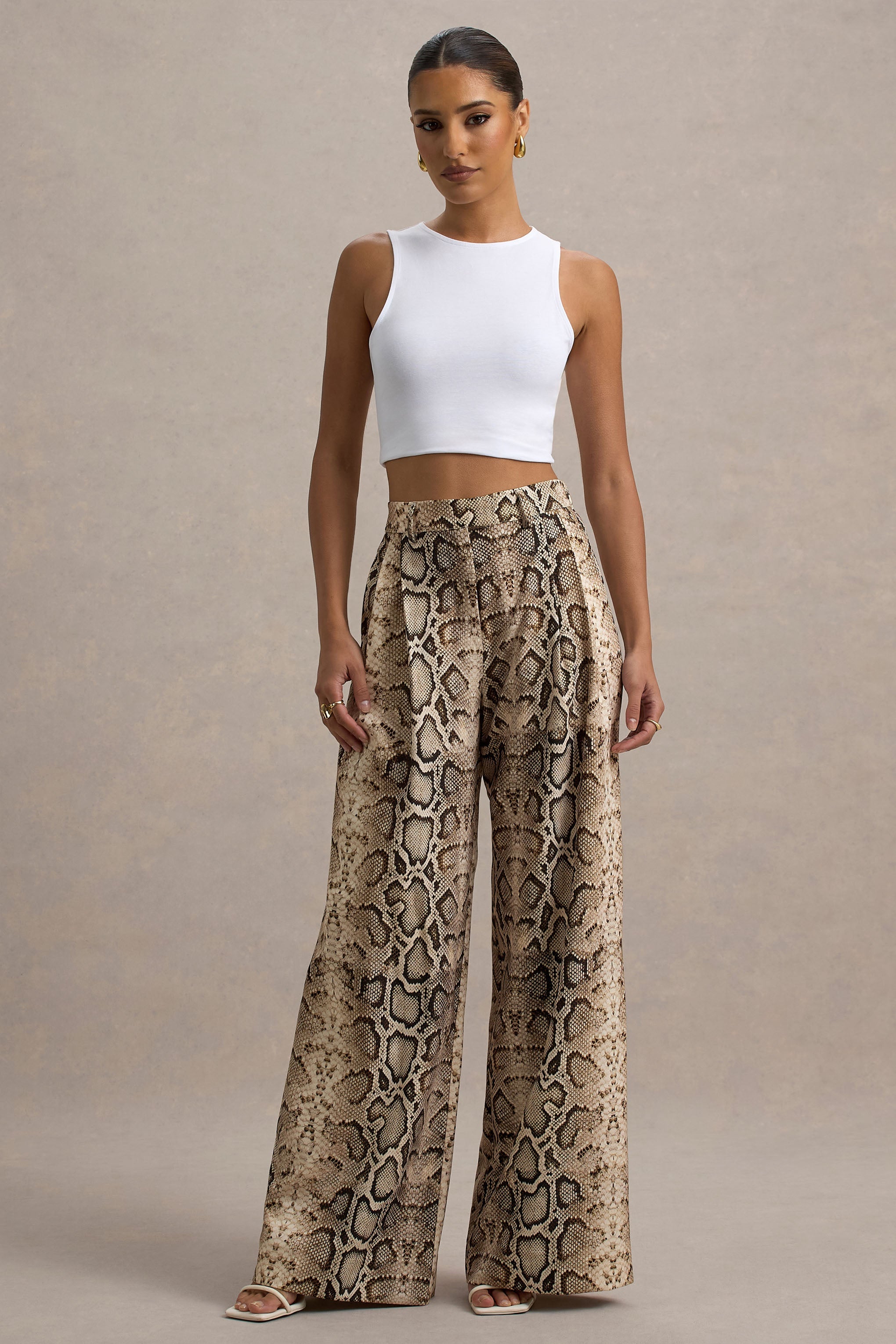 Shaniya | Snake Print Wide-Leg Trousers