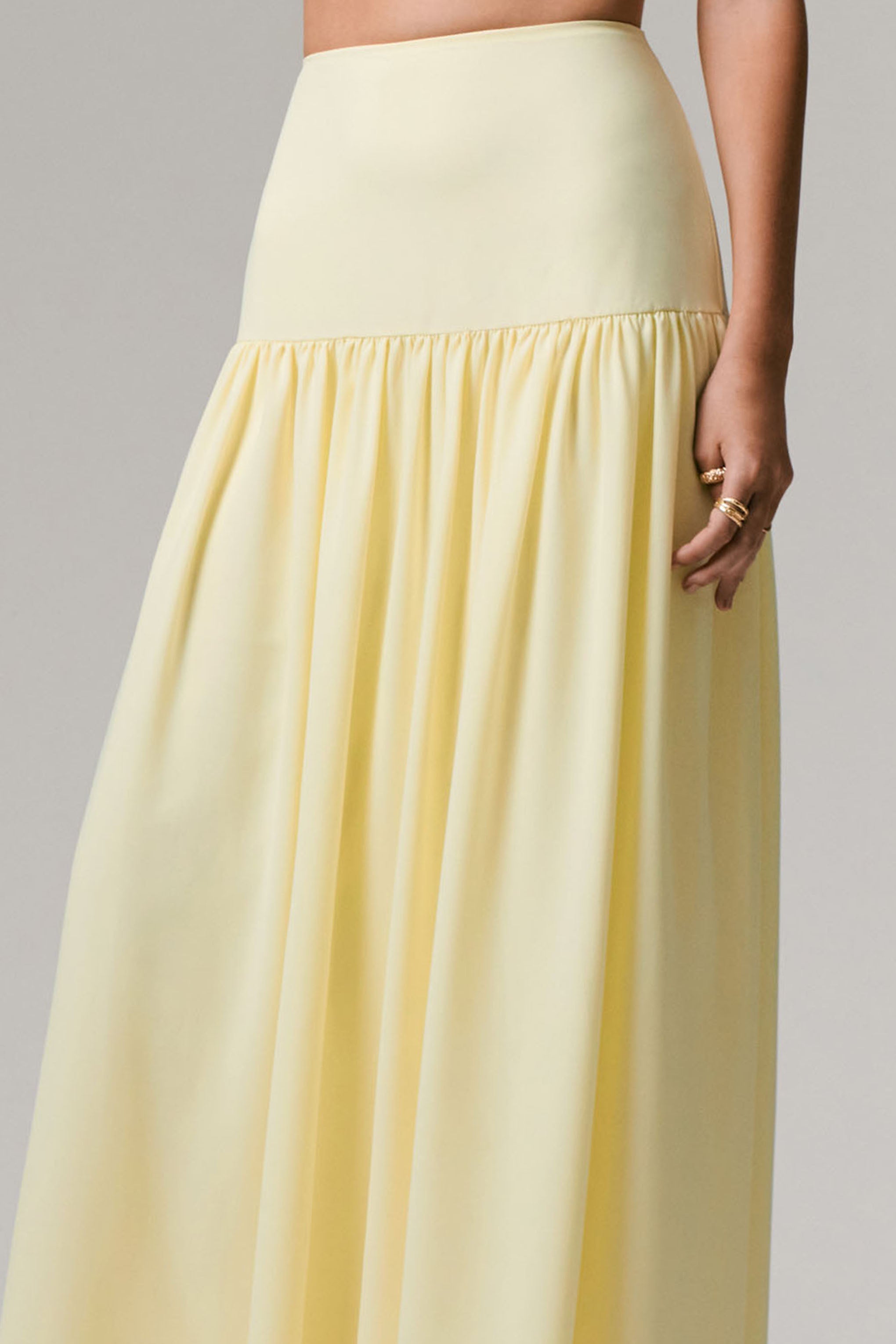 Reminiscent | Lemon Ruched Maxi Skirt