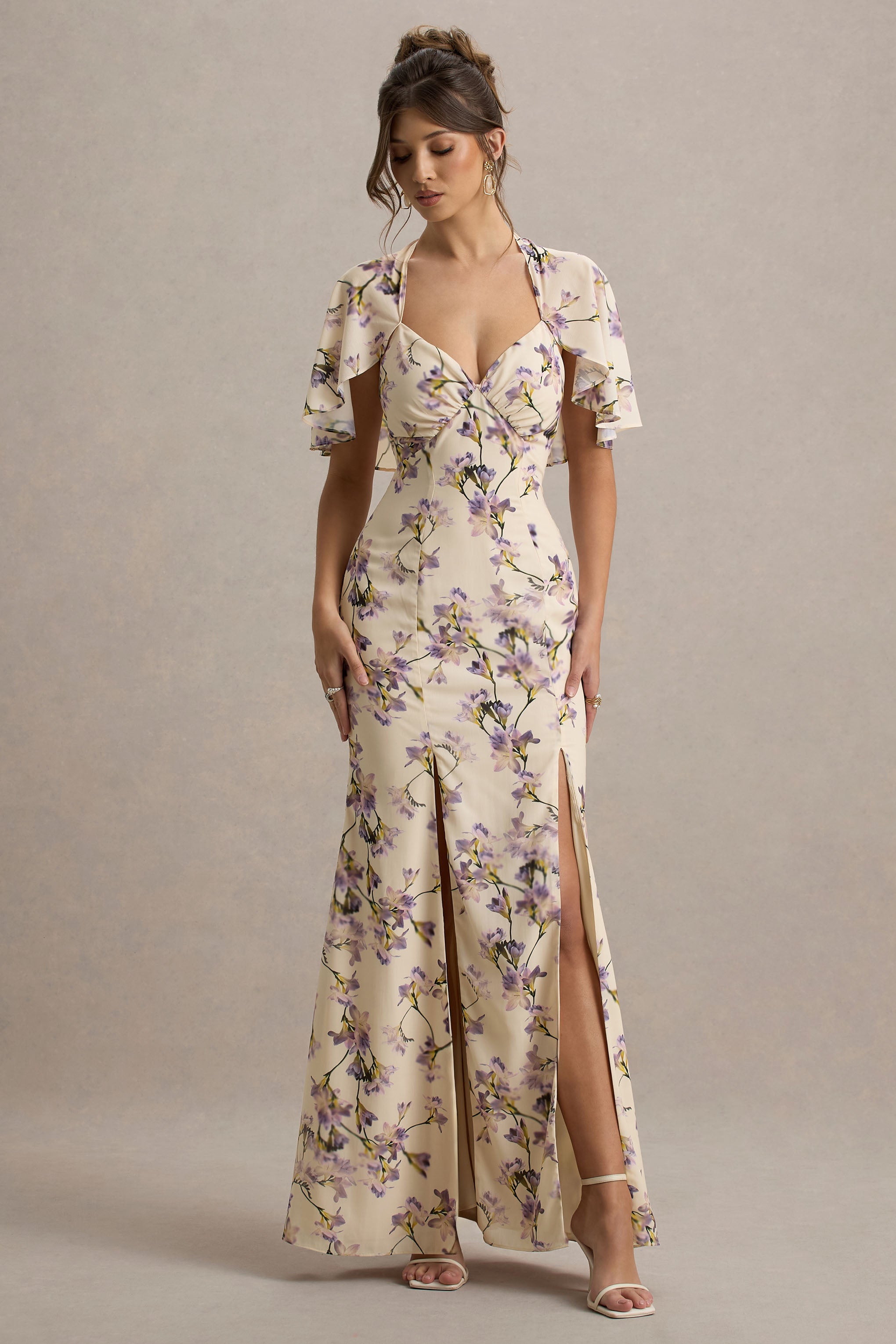 Stila | Lemon Floral Print Plunge-Neck Maxi Dress With High Front Split