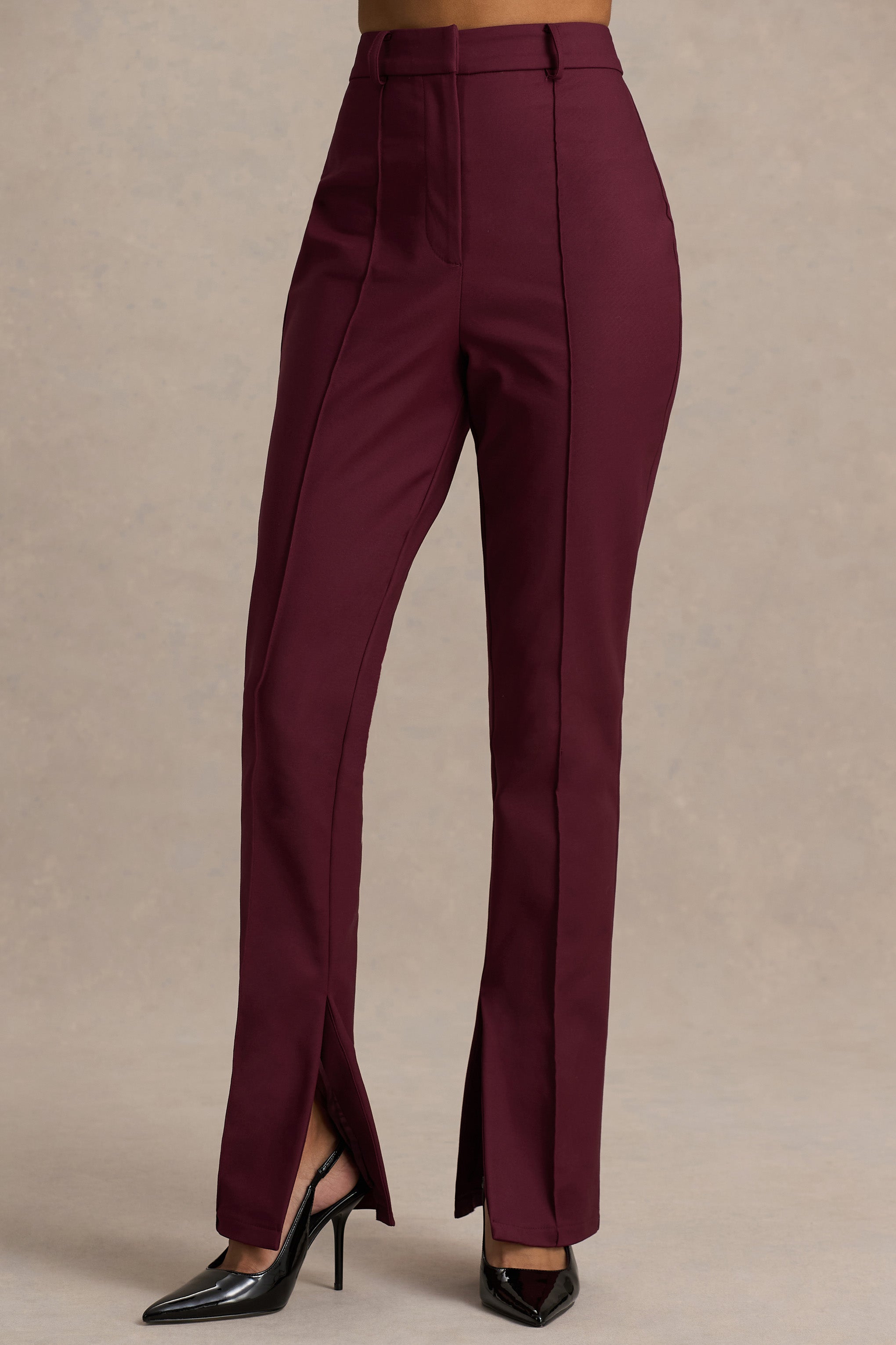 Wonder Woman | Burgundy High Waist Tailored Trousers With Hem Split
