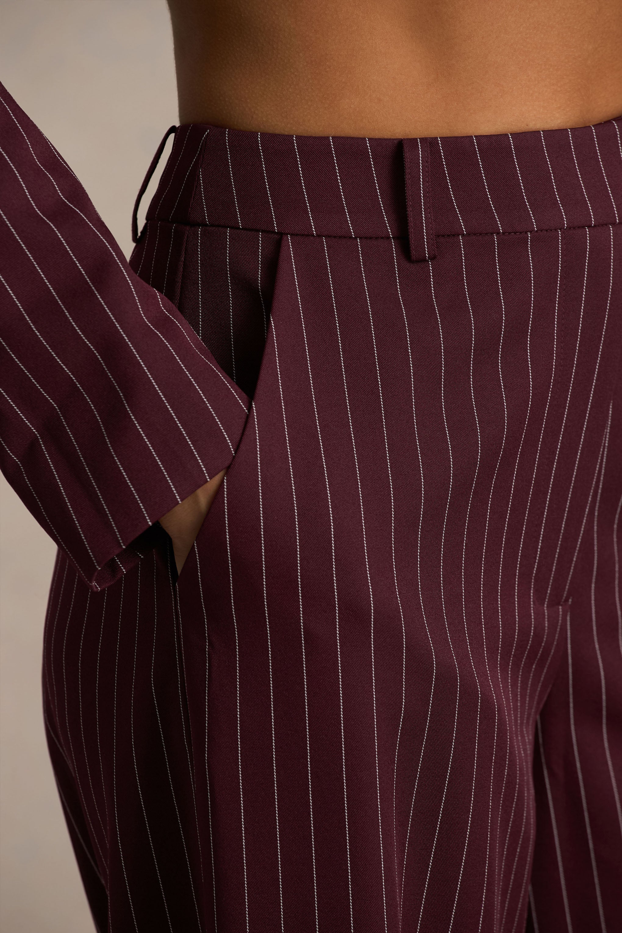 Asteria | Burgundy Pinstripe Wide-Leg Trousers