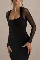 On Track | Black Flared-Leg Jumpsuit With Sheer Sleeves