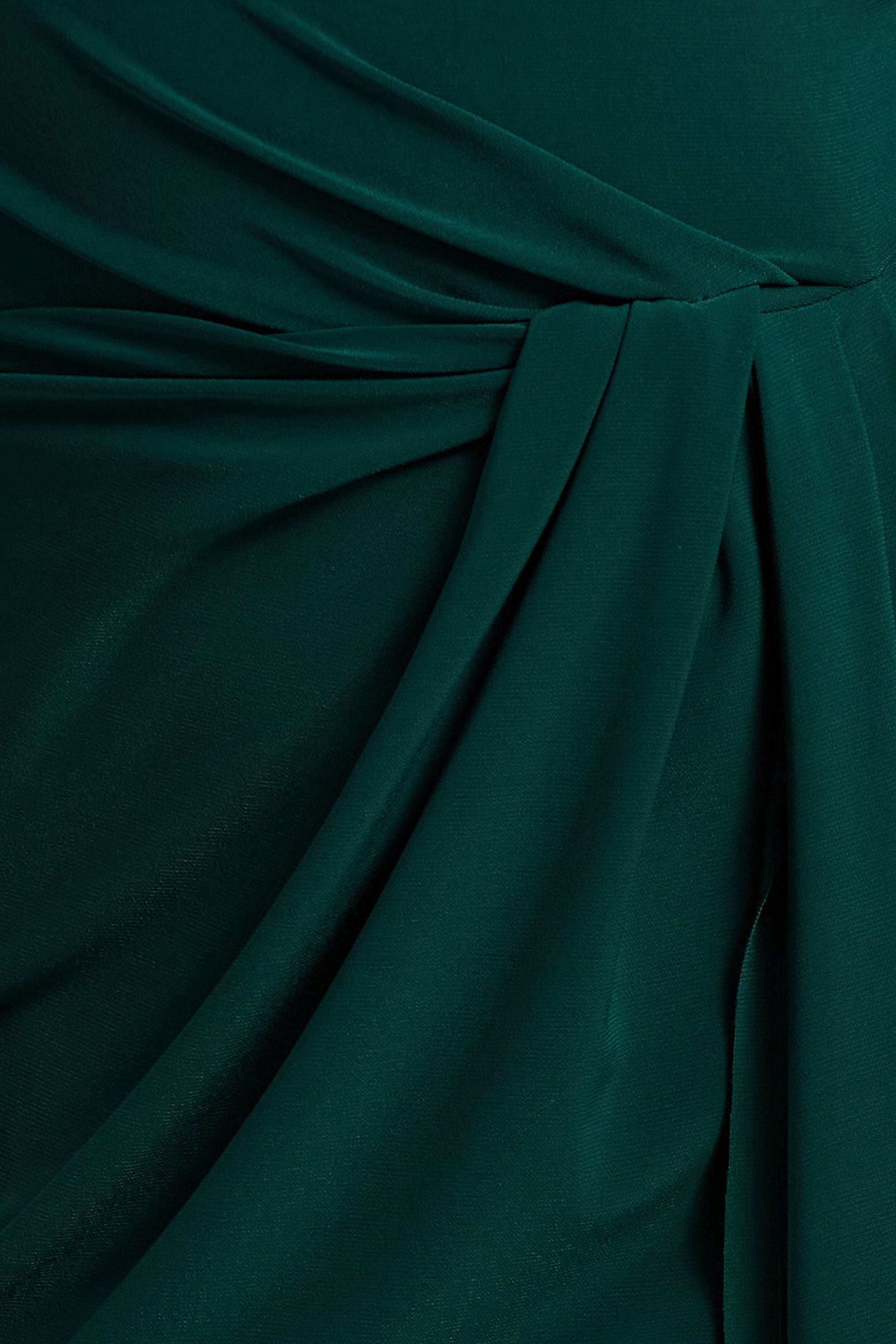 Khari | Bottle Green High-Neck Twisted Maxi Dress With Drape