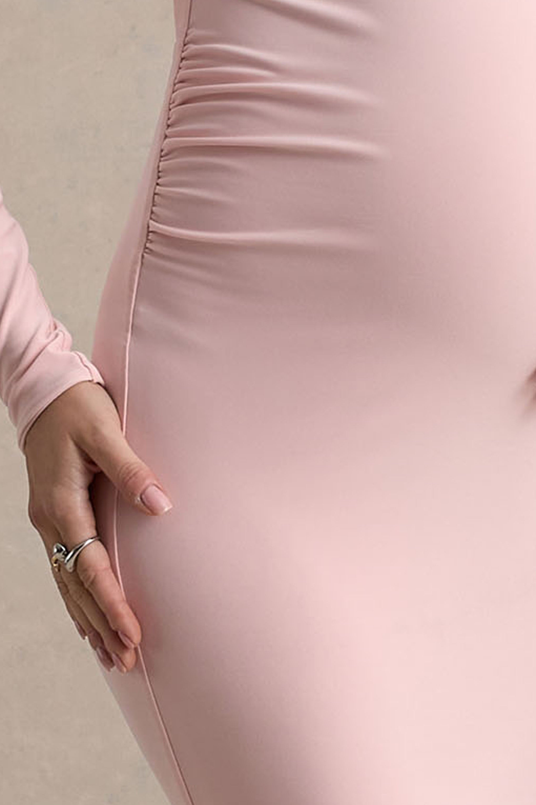 Heloise | Pink Asymmetric One-Sleeve Maternity Maxi Dress