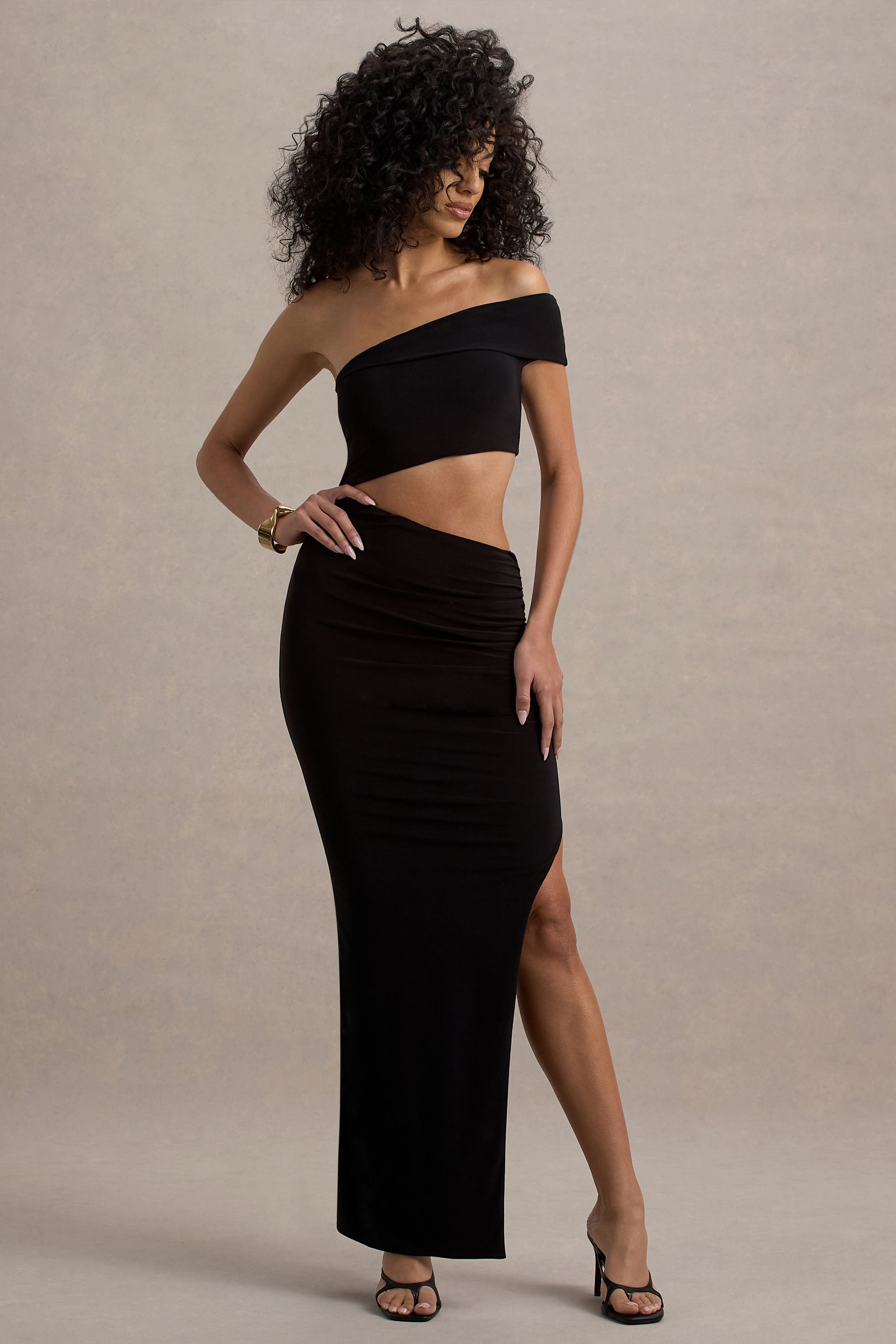 Milos | Black One-Shoulder Cut-Out Maxi Dress With Split