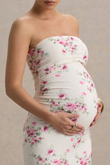 Juniper | Cream Floral Strapless Maternity Maxi Dress