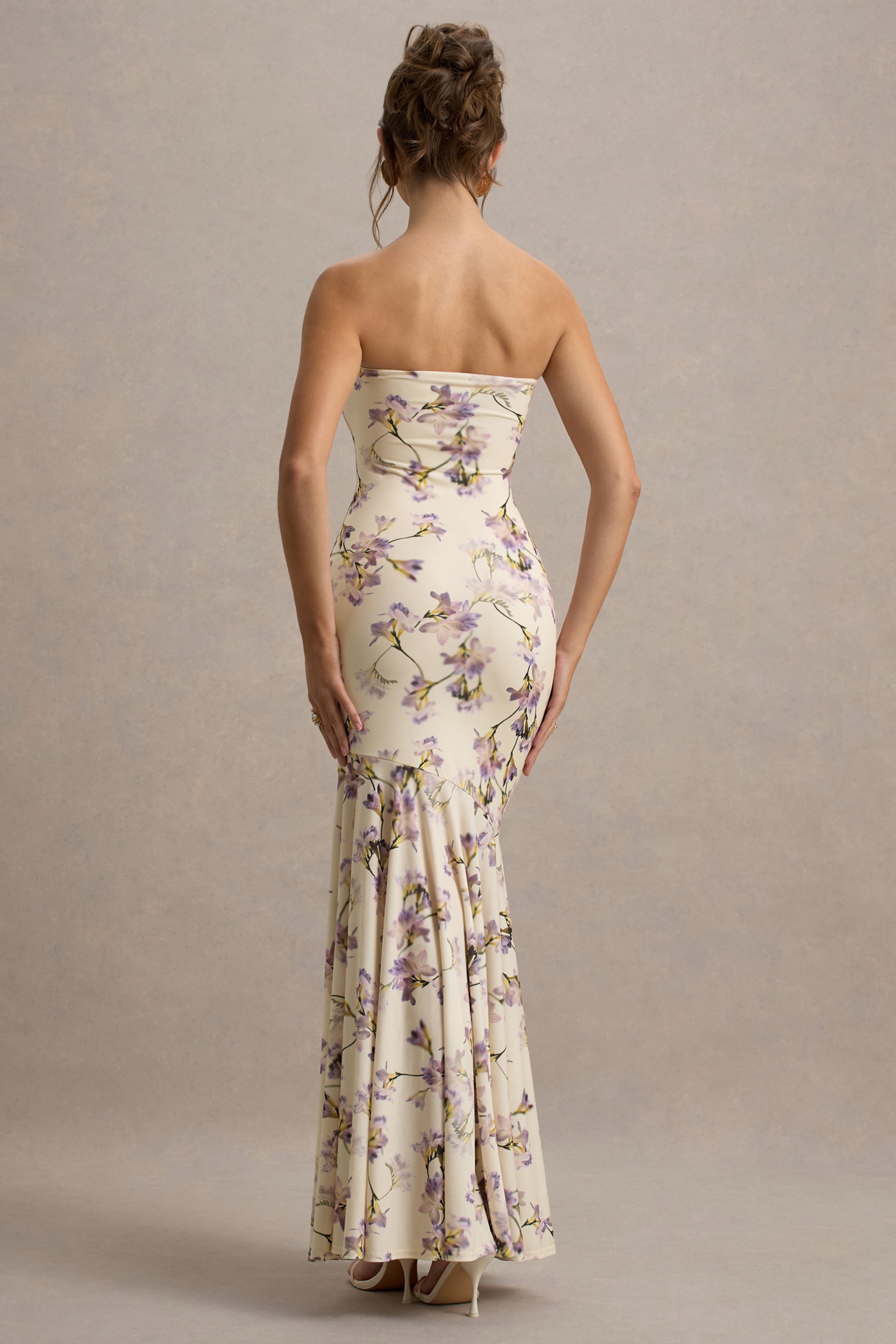 Callie | Lemon Floral Print Bandeau Fishtail Maxi Dress