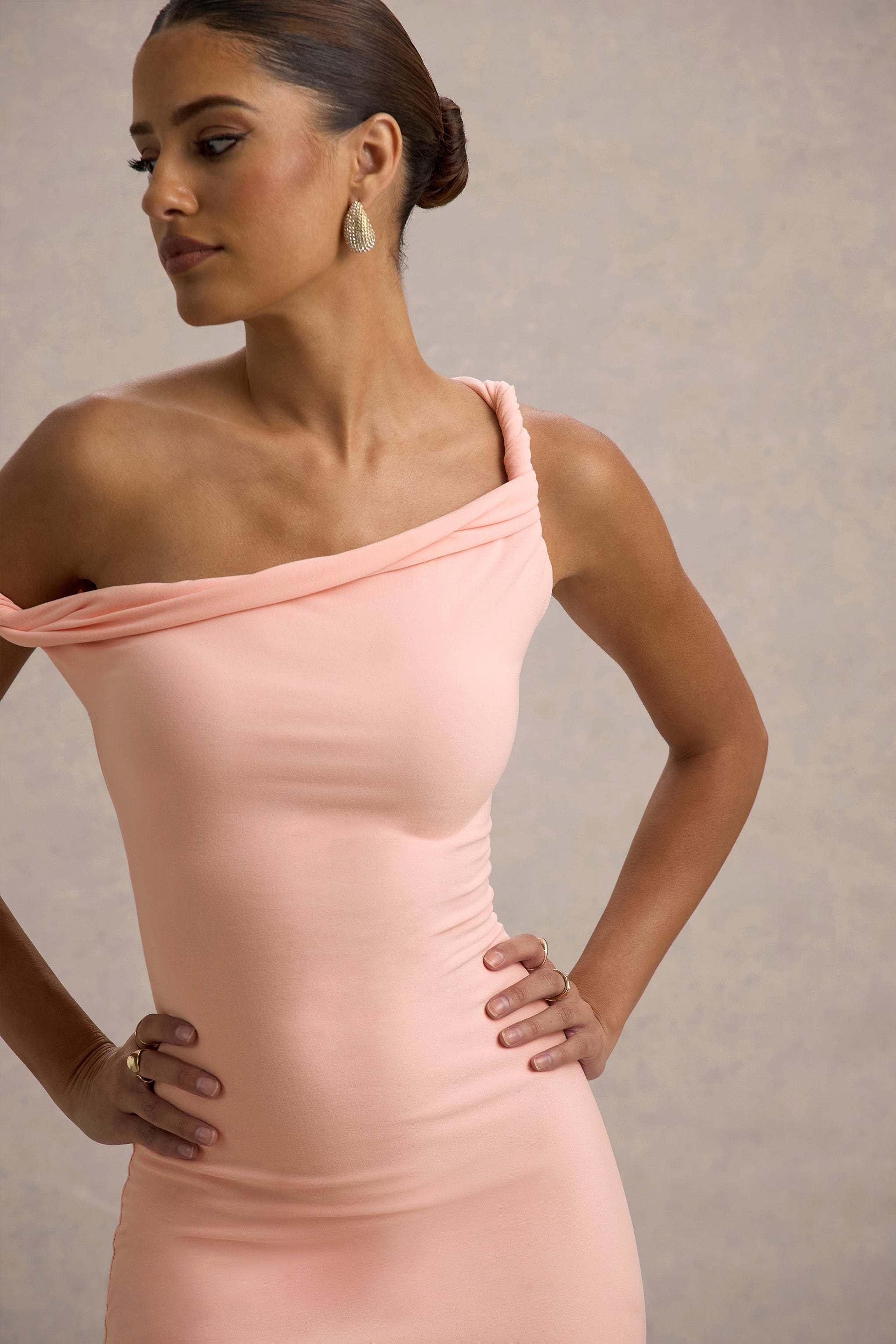 Salome | Pink Twisted Asymmetric Midi Dress