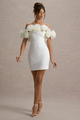 Von | White Bardot Mini Dress With Ruffle Trim